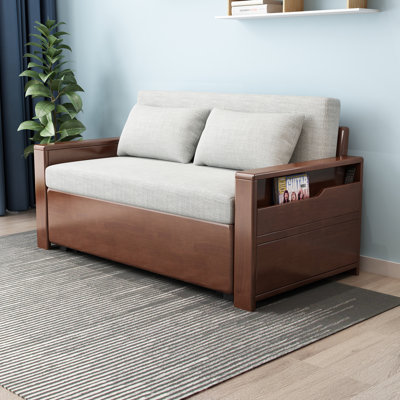 59" Convertible Sofa Sleeper with Storage,Grey cushion Sectional Sleeper Sofa with Reversible Chaise,Solid wood Sofa Bed 3 in 1 Pull Out Couch Bed for Living Room,Apartment,Bedroom,Office