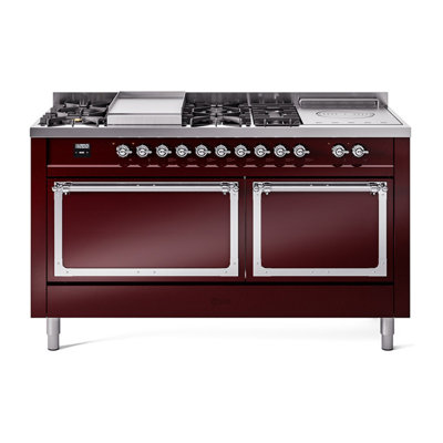ILVE Nostalgie II Noblesse 60 in Dual Fuel Range 7 Burner, Griddle, Frenchtop