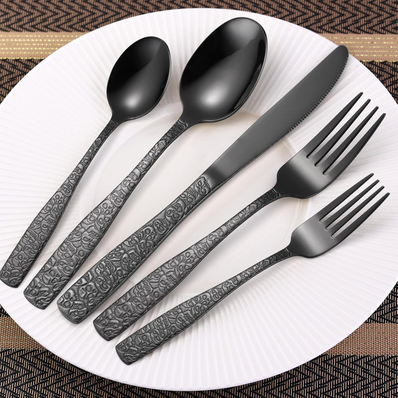 Ensemble de couverts 40 pièces pour 8 personnes, couverts en miroir de style gothique, ustensiles en acier inoxydable pour les repas de tous les jours et les occasions spéciales