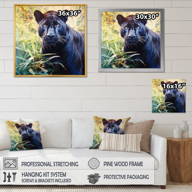 Panther's Gaze IV - Reproduction d'art sur toile, Cadre flottant doré, H 30 po x l 30 po x P 1 po