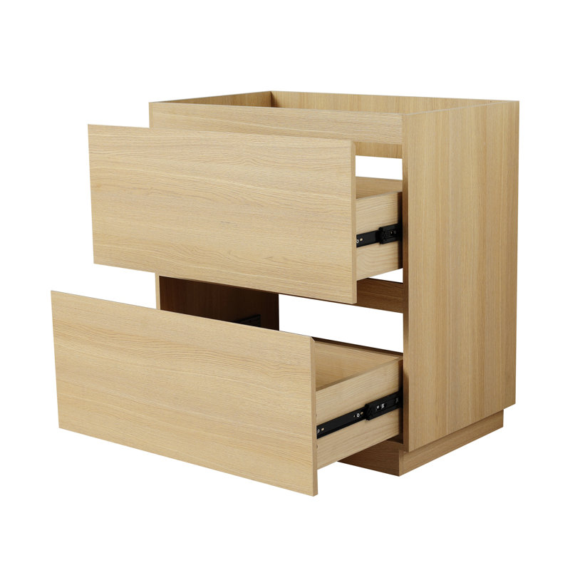 Meuble-lavabo autoportant avec lavabo en résine, armoire de rangement avec portes à fermeture douce (ensemble KD), Chêne
