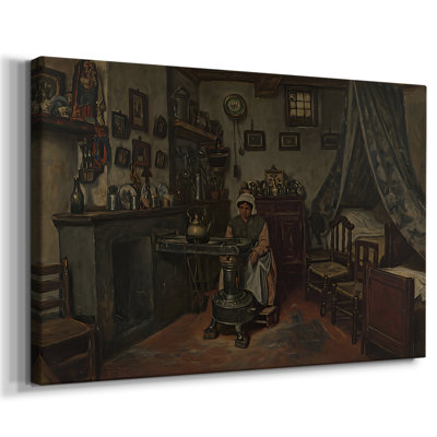 Femme par un poêle dans un intérieur-Henri De Braekeleer-Toile tendue avec châssis-c. Fin du 19e siècle