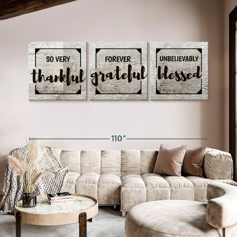 «Thankful Grateful Blessed II», 3 pièces, H 36 po x l 110 po x P 1,25 po