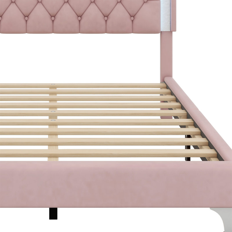 Structure de lit tapissier avec lumières DEL, lit plateforme moderne avec tête de lit capitonnée