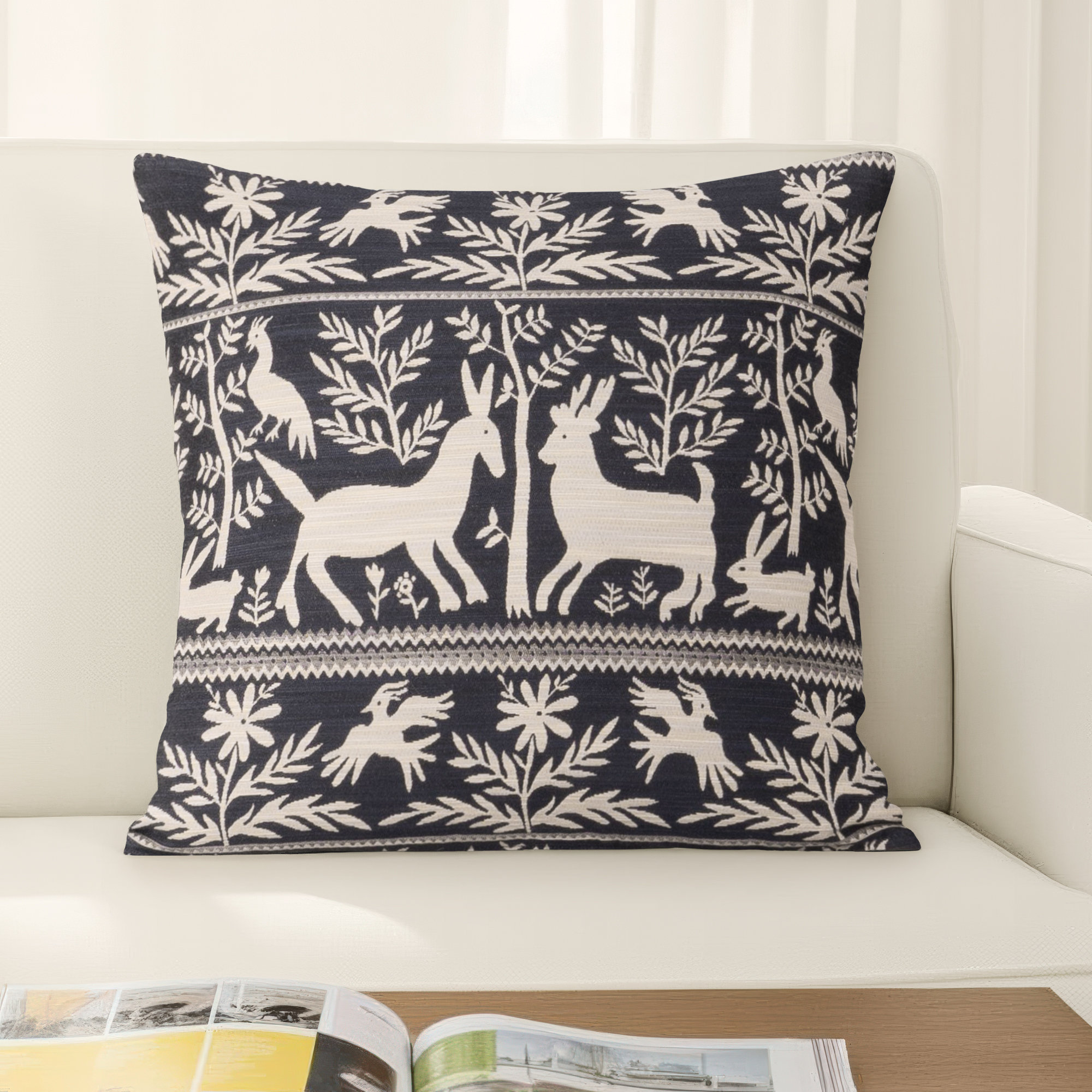 Bernardine Indigo 20" Throw Pillow, Square 20", Feather
