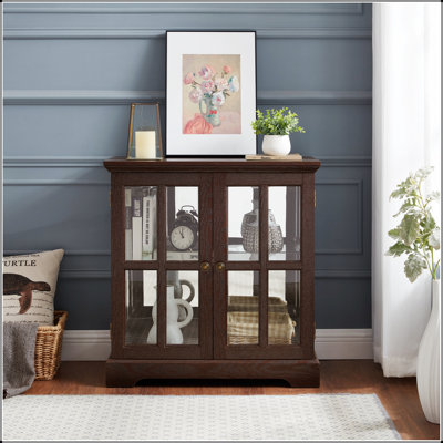 Vitrine à DEL rétro avec tablettes réglables et portes en treillis pour une décoration intérieure