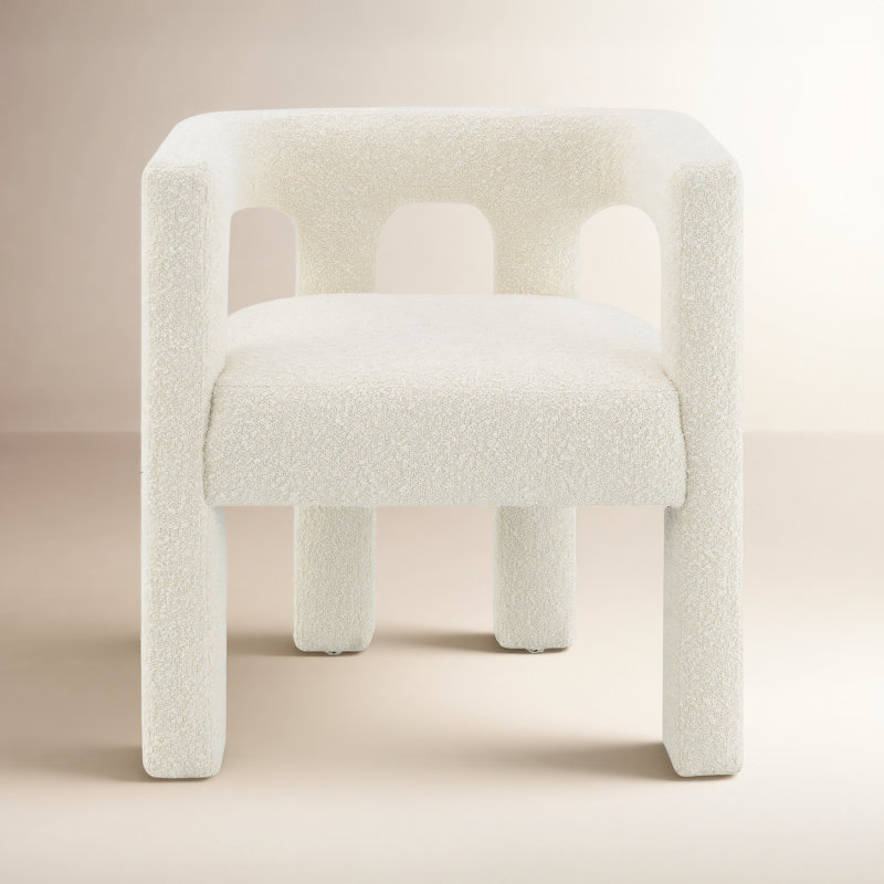 Aruna Solid Boucle Dining Arm Chair, Ivory Boucle
