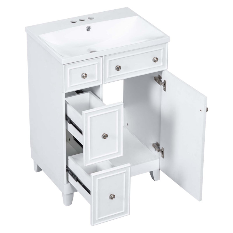 Armoire de salle de bain avec lavabo en résine, 2 tiroirs et 1 porte
