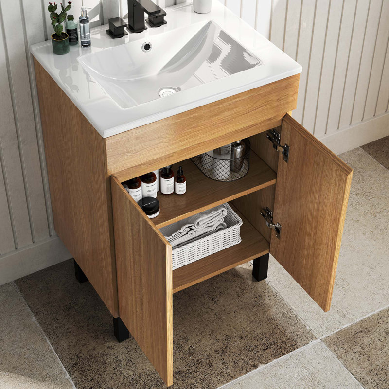  24" Bathroom Vanity With Ceramic Sink, Tan