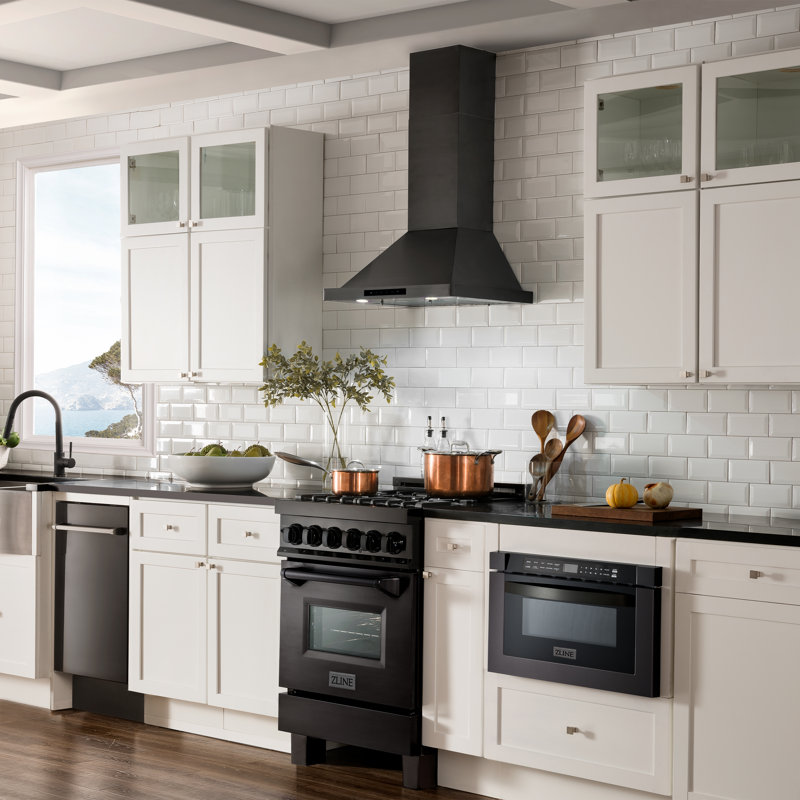 24" 400 CFM Convertible Wall Mount Range Hood, Black Stainless Steel
