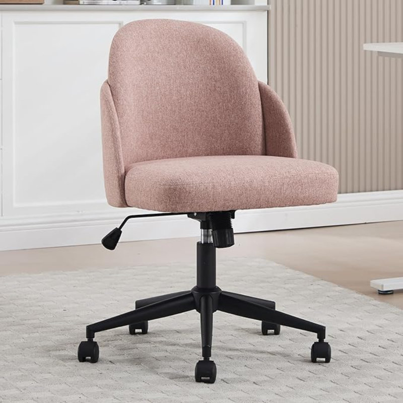 Wahson Office Chair in Linen Fabric Modern Swivel Desk Charir Height Adjustable for Bedroom Office Workplace, Khaki, Pink