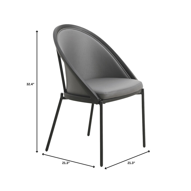Urbane Modern Upholstered Dining Chair In Vinyl With Curved Back Design For Home And Kitchen Arm Chair, Charcoal Vinyl