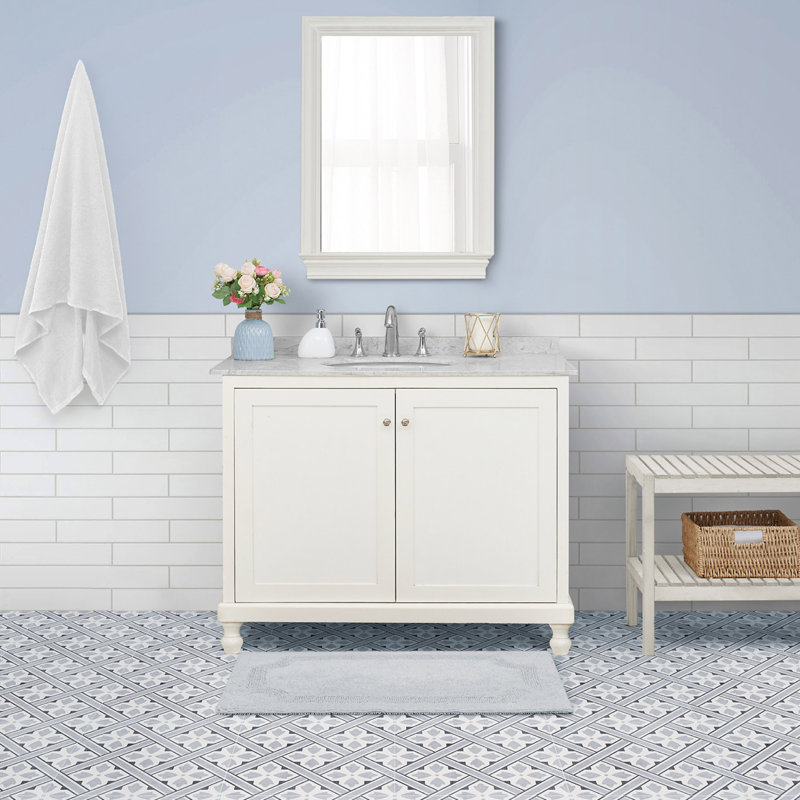 Laura Ashley Tablet Reversible Cotton Bath Rug, Light Gray, 34" L x 21" W