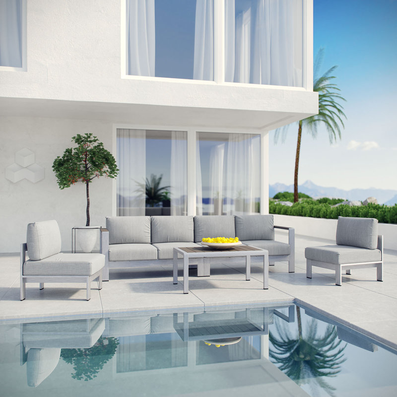 Shore 5-piece Outdoor Patio Aluminum Sectional Sofa Set, Gray