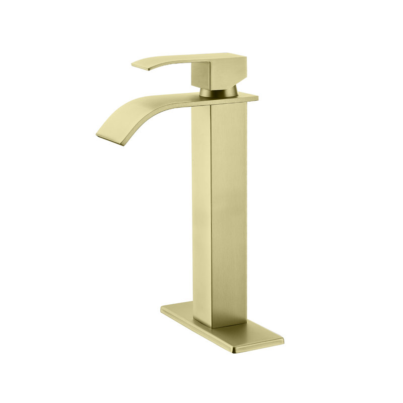 Single Handle Single Hole Bathroom Faucet With Deckplate And Waterfall Spout ( 1 Pack ), Brushed Gold
