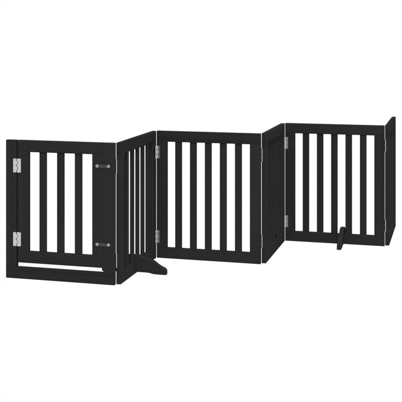Archie & Oscar Dog Gate With Door Foldable 9 Panels Brown 450 Cm Poplar Wood, 60cm H x 450cm W x 2cm D, Black
