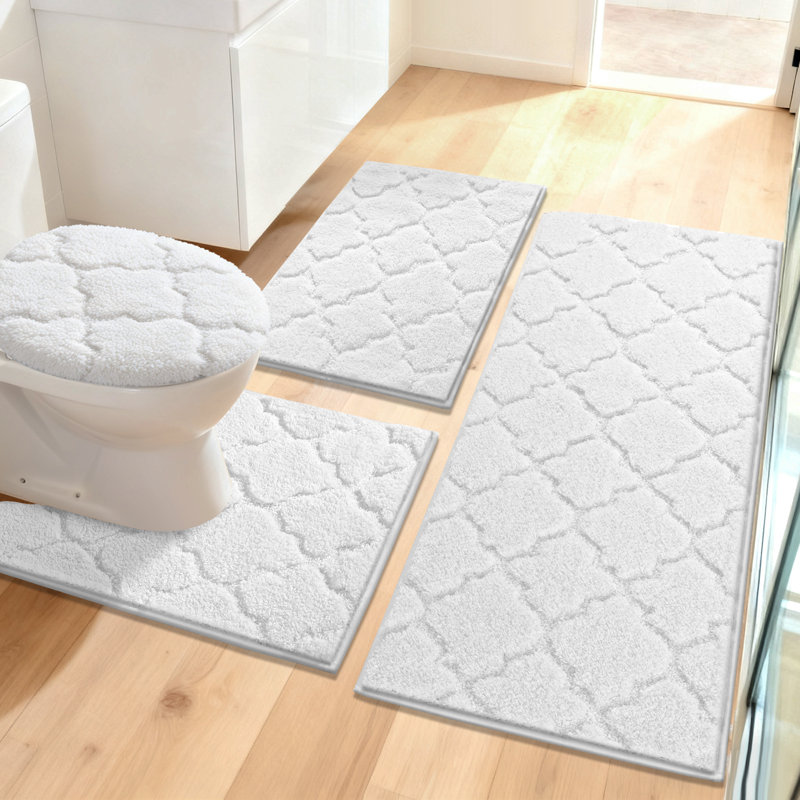 Absorbent Non-Slip Bathroom Rug (Set of 4), White