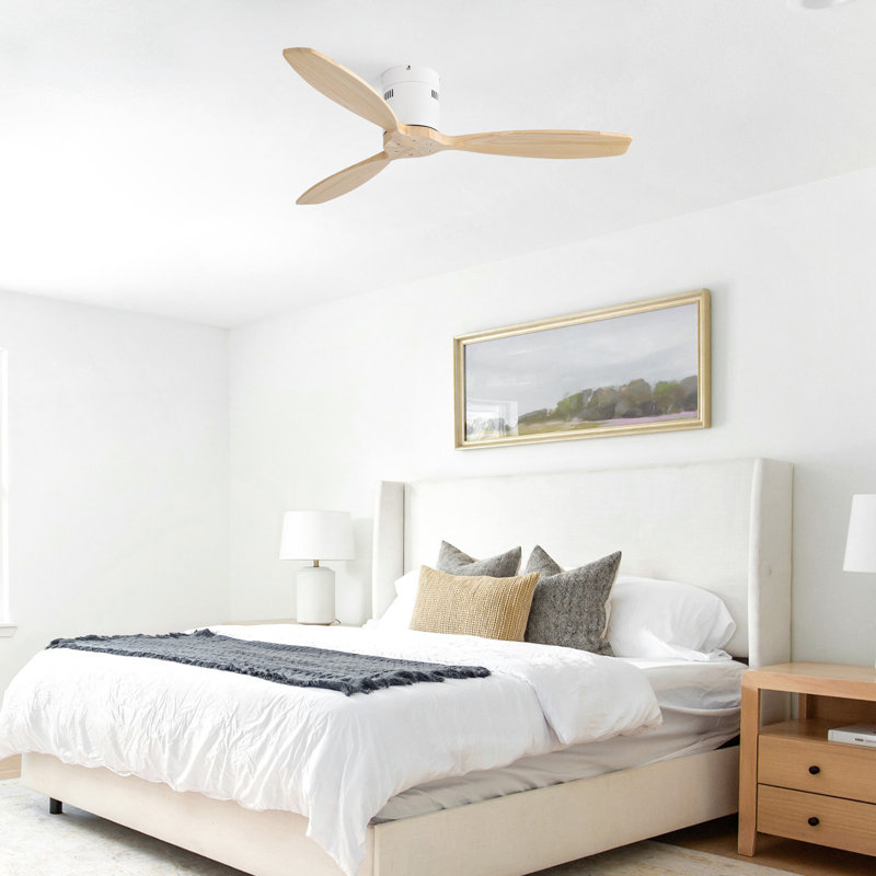 Rachel 52" 3-Solid Blade Propeller Flush Mount Ceiling Fan Without Light, Light Yellow Wood