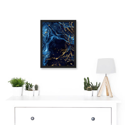 Abstract Dark Blue Gold Water Modern - Single Picture Frame Print