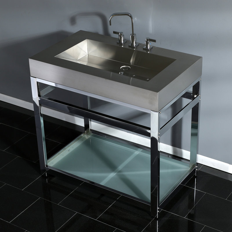 Fauceture Metal Rectangular Console Bathroom Sink, Brushed/Polished Chrome