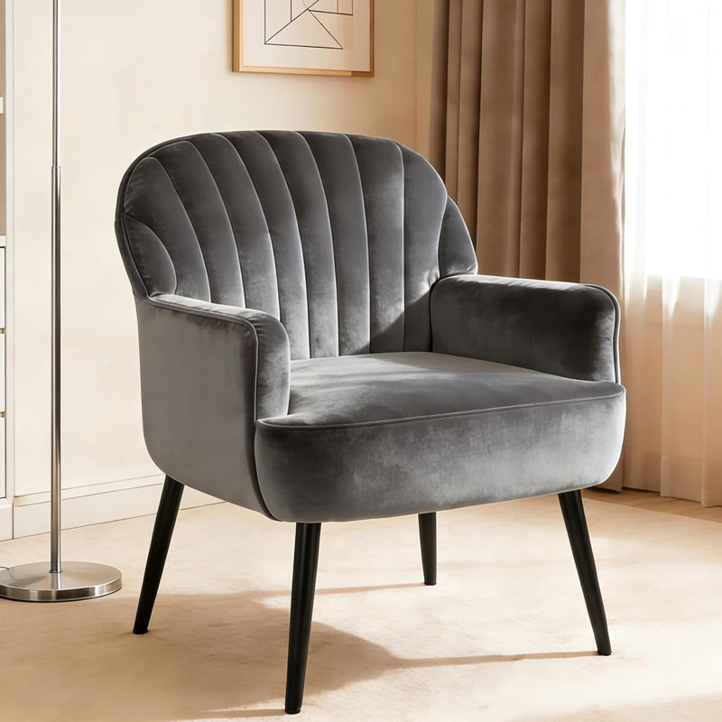 Fauteuil d'appoint en velours, Gris, Noir