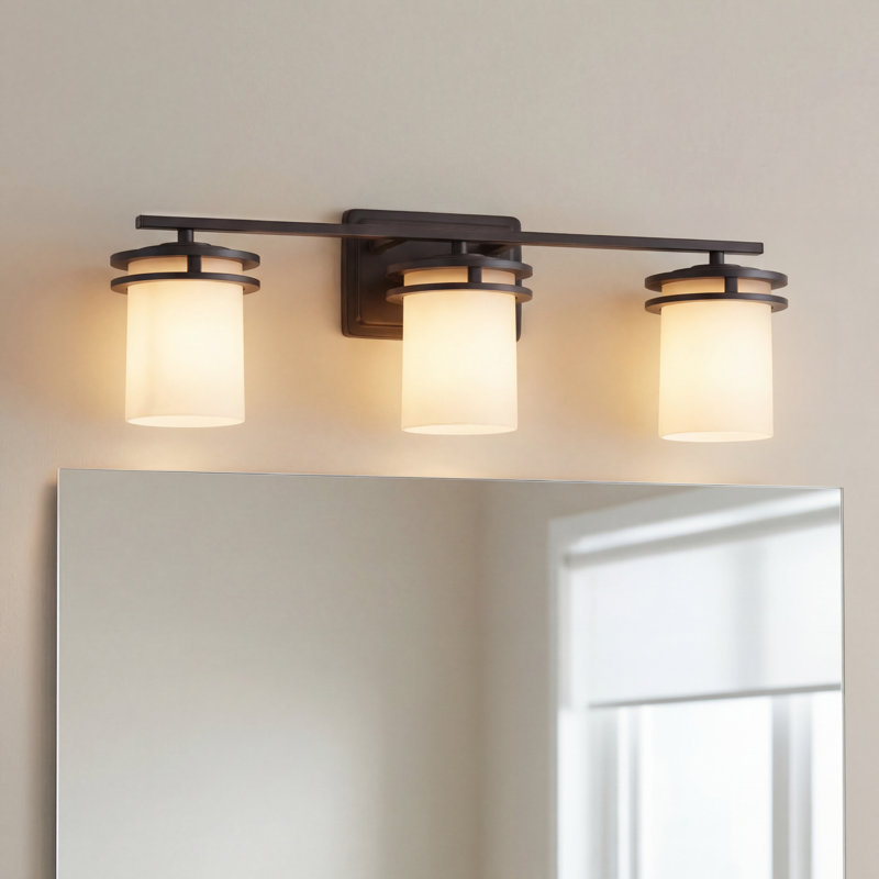 Kichler Hendrik Olde Bronze 3-Light Vanity Light with Satin Etched Umber Glass Shades, Olde Bronze, Incandescent