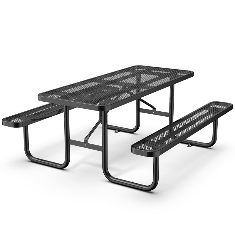 Clarenc Rectangular Metal Outdoor Picnic Table, Black, 62" D x 72" W x 29.5" H