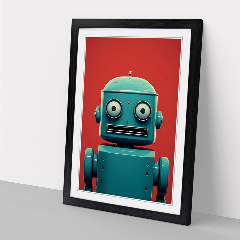Robot Minimalism Art - Framed Print, 46cm H x 34cm W x 2cm D, Black Framed