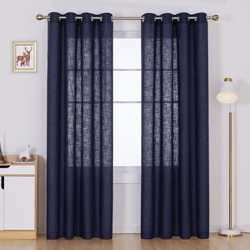 Grommet Solid Curtains (Set of 2), Navy Blue, 52" W x 96" L