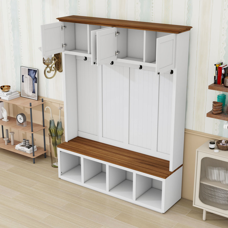 4-in-1 Hall Tree with Bench, Hooks and Cabinets