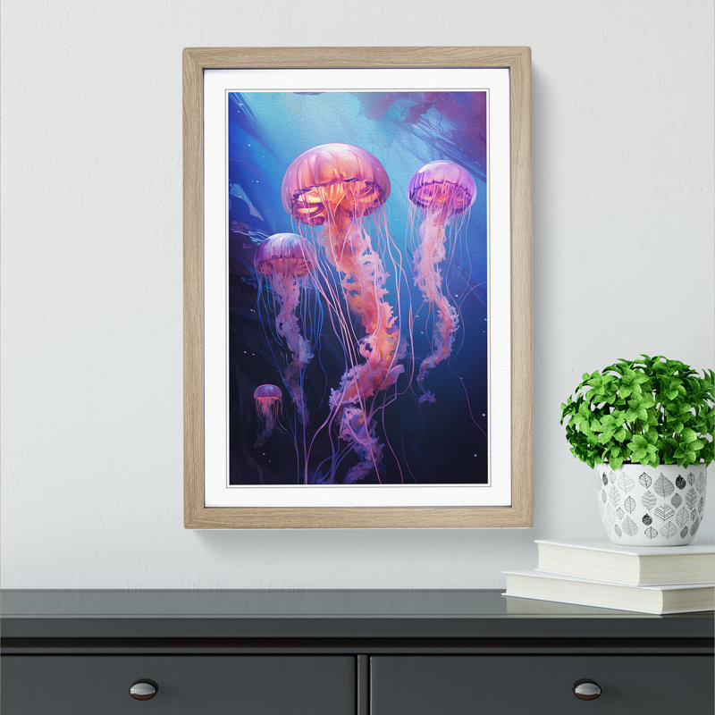 Jellyfish Realism Art - Framed Print, Oak, 64cm H x 46cm W x 2cm D
