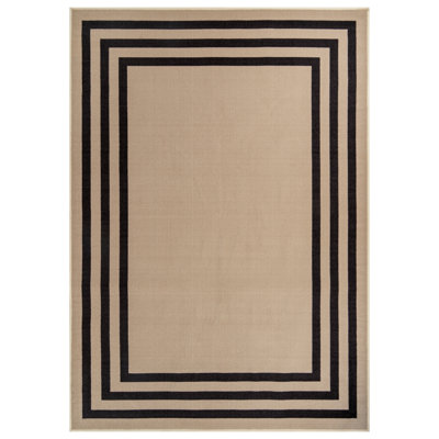 Bolkov Classic Solid Border Pearl Cream Power Loomed Indoor Area Rug
