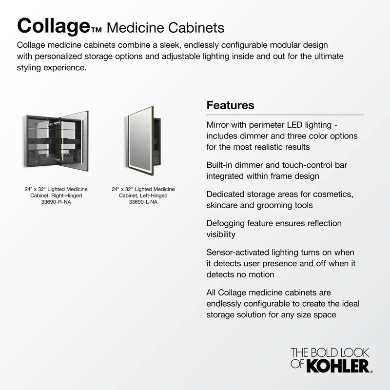 Collage 24 In. X 32 In. Lighted Medicine Cabinet Left-Hinged, Right Hinged