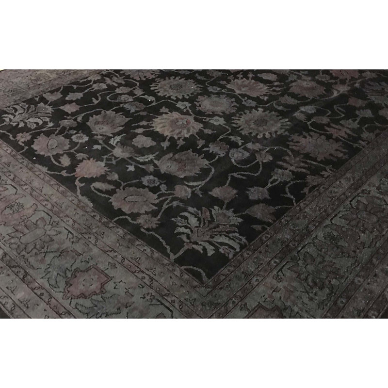 Tapis noir noué à la main de haute qualité