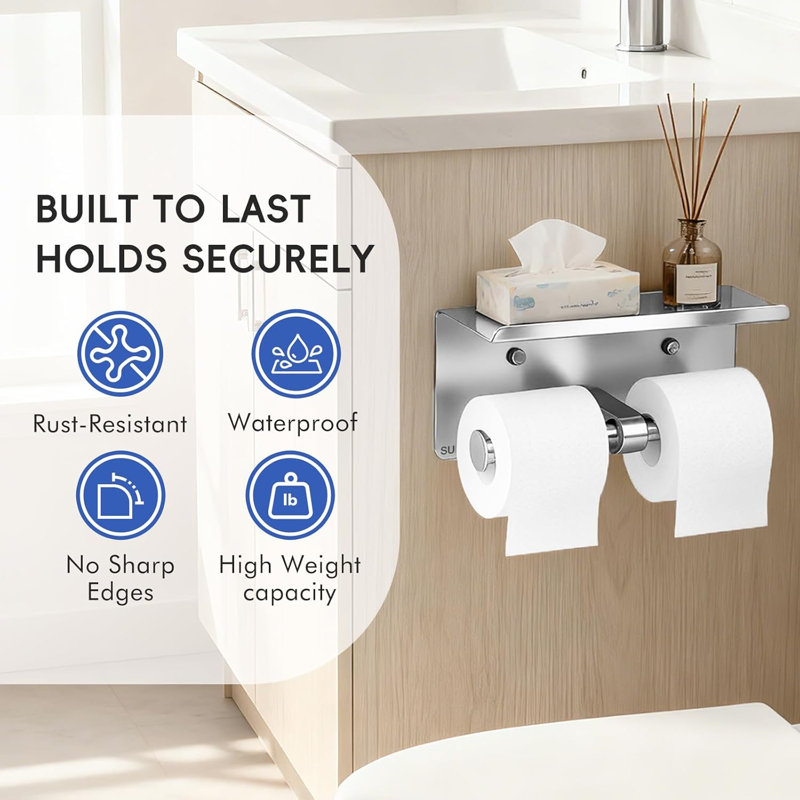 2 Pack Double Toilet Paper Holder With Shelf