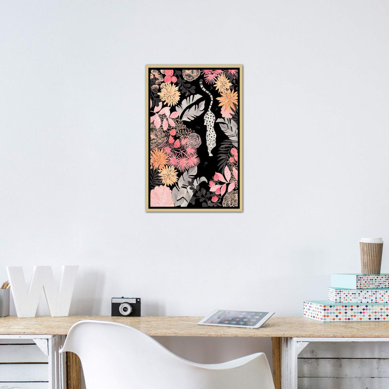 Art de pédoncule leopard, Toile encadrée d'or, H 26 po x l 18 po x P 1,5 po