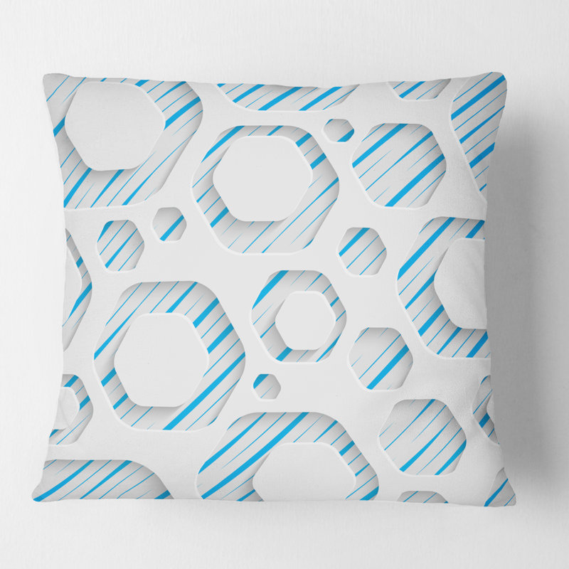 Coussin 3D imprimé blanc et bleu 3D - Mid-Century, 18 po x 18 po