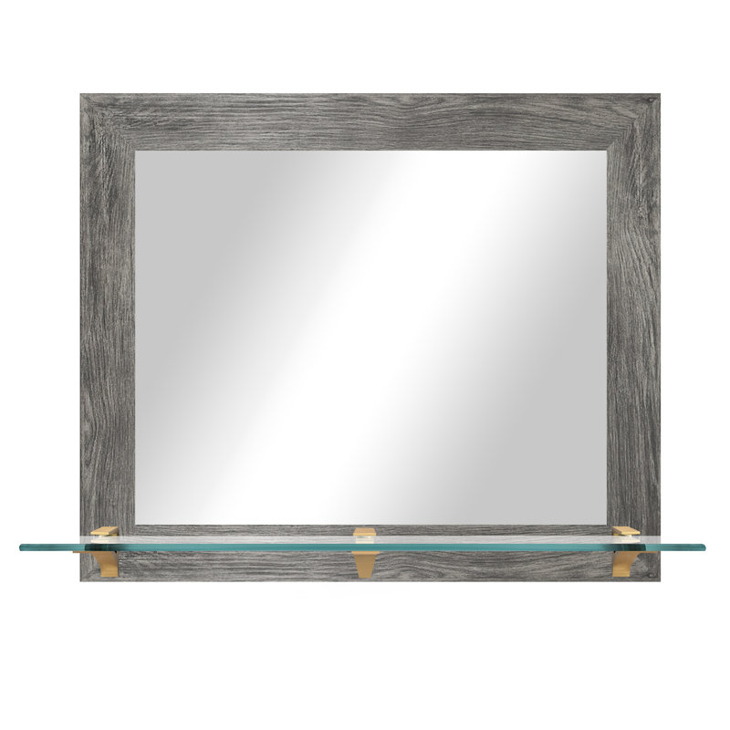 Kridia Flat Wall Mirror, Horizontal, Gray/Brass, 21.5" H x 25.5" W