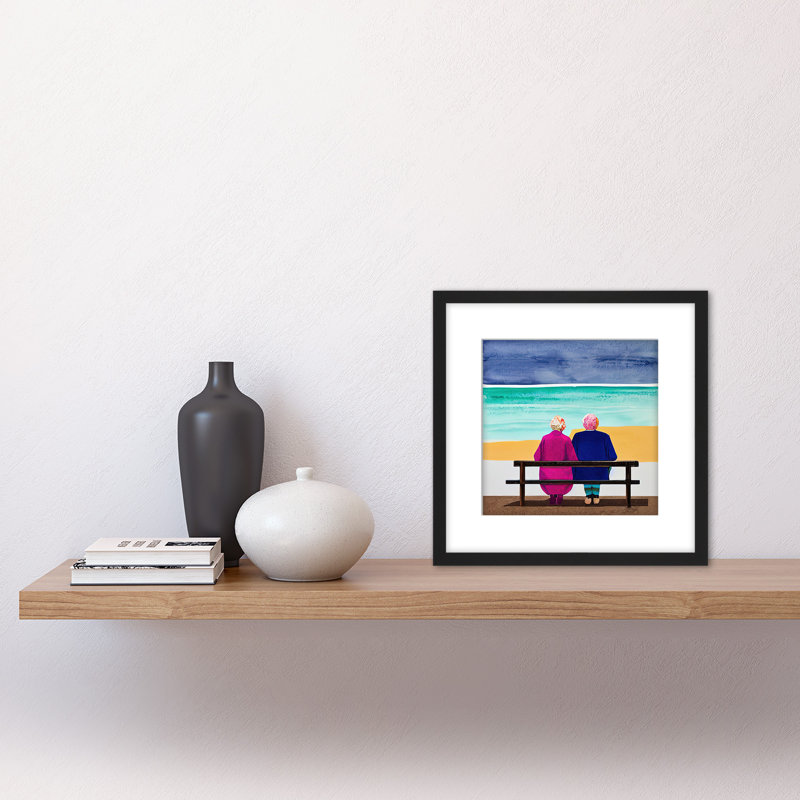 Reflection Elderly Couple Look Out To Sea - Single Picture Frame Painting