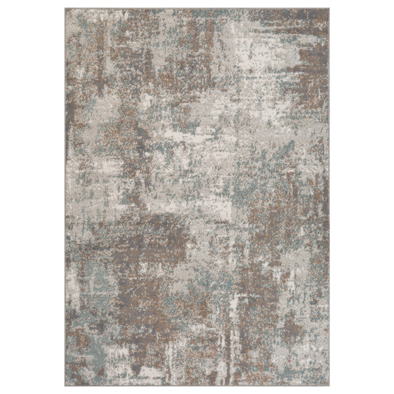 Nemohan Transitional Abstract Durable Performance Taupe/Sea Blue Area Rug, Rectangle 7'10" x 10'2"