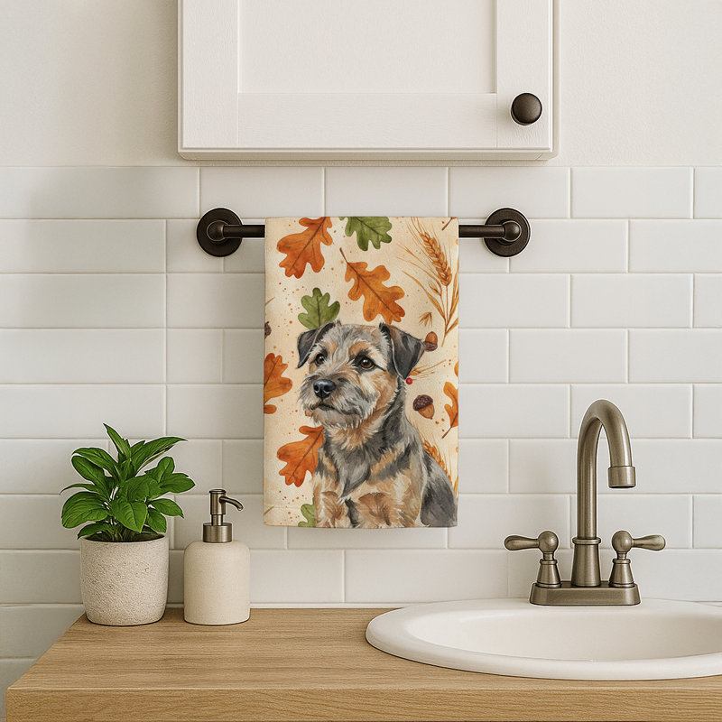 Grizzle and Tan Border Terrier Heirloom Fall Kitchen Towel, Grizzle and Tan Border Terrier