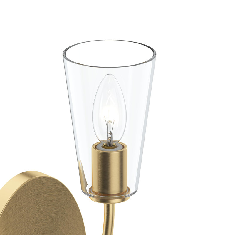 Applique murale 1 lumière en or brossé avec abat-jour en verre transparent Jheni, Or brossé