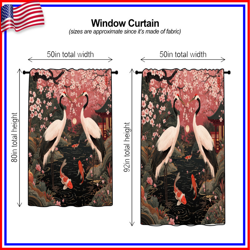 Rideaux Cheroi Blossom Cranes Koi, 50" x 92" - 1 Panel, Transparent