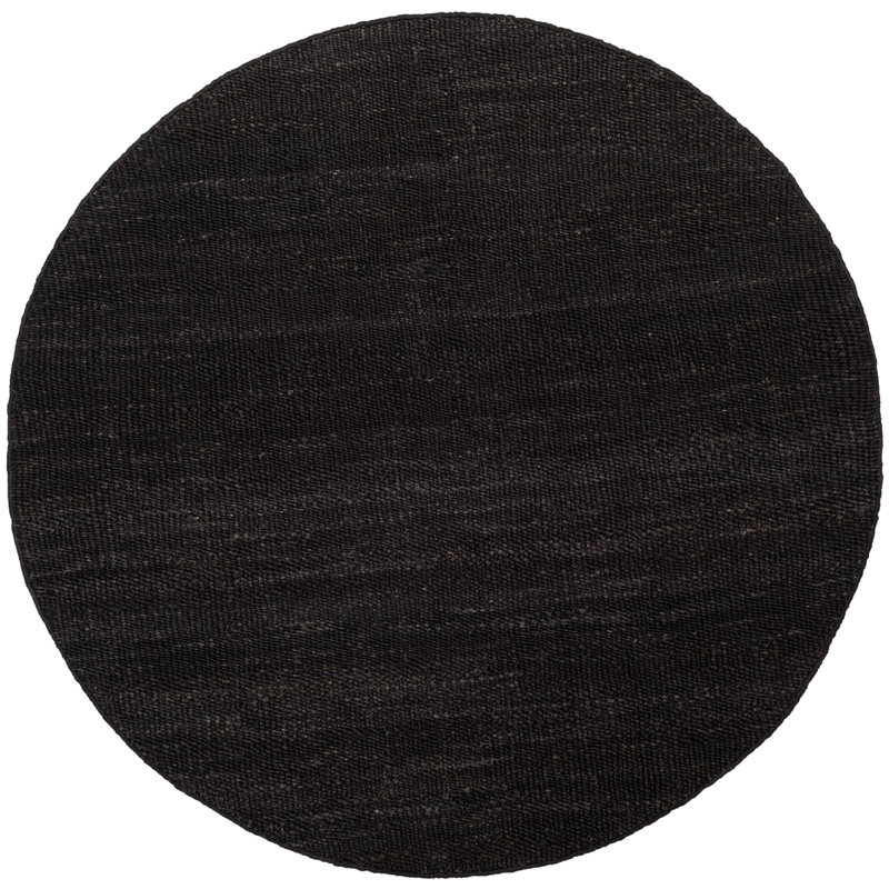 Tapis noir en jute tissé à la main Fitzwater, Rond 4 pi