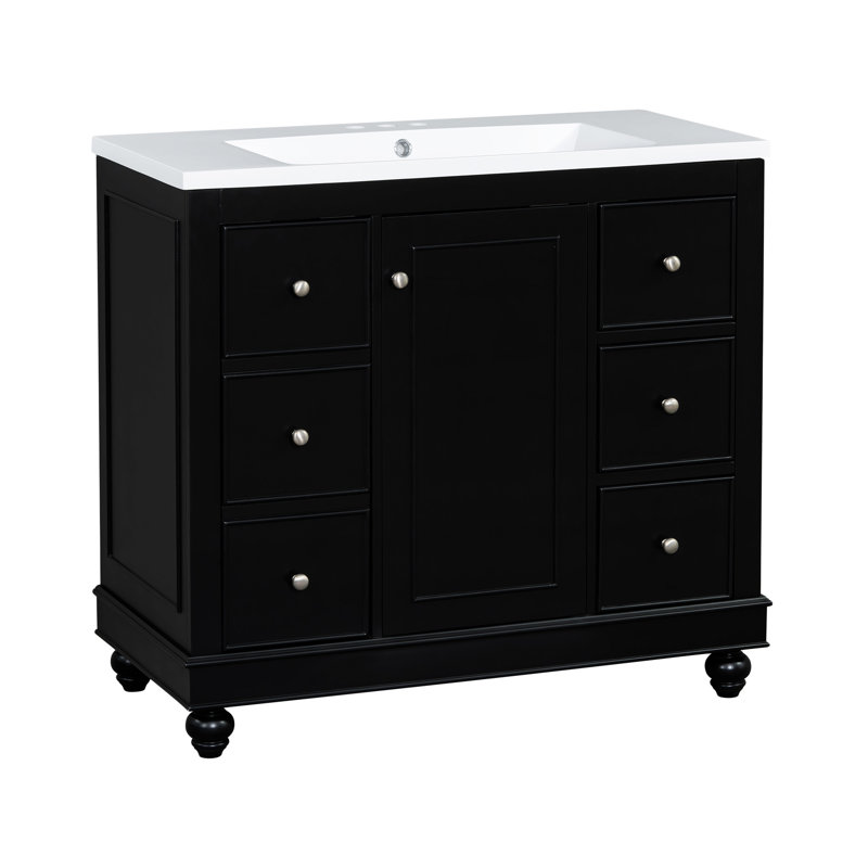 Modern Bathroom Vanity Cabinet With Resin Basin, Noir, noir, noir, noir