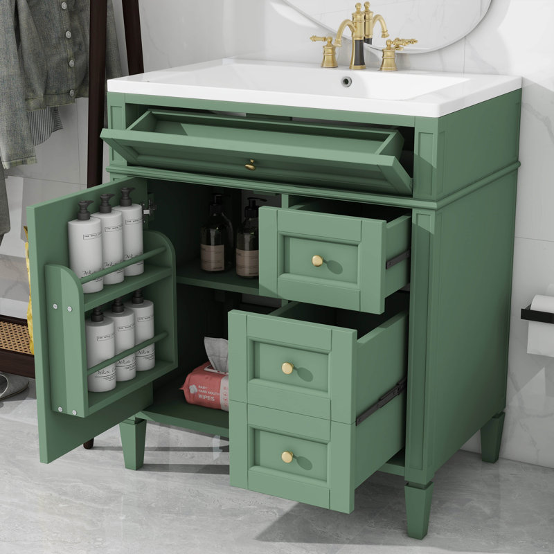 Ensemble de meuble-lavabo moderne de 30 pouces avec lavabo sur le dessus, comprenant 2 tiroirs et un tiroir supplémentaire