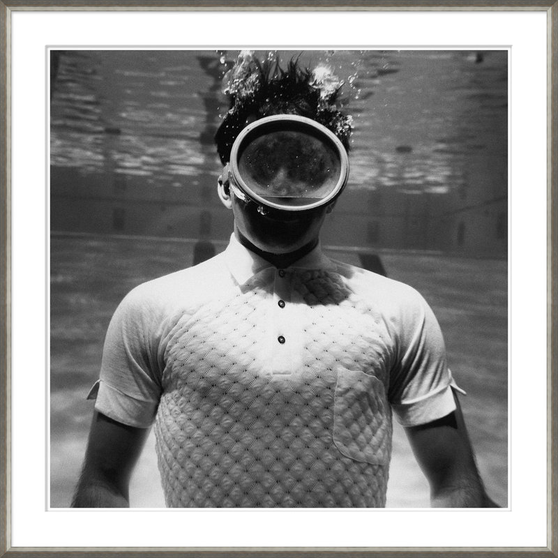 Man Underwater Giclee Print, Gray Framed Paper, 39" H x 39" W x 2" D