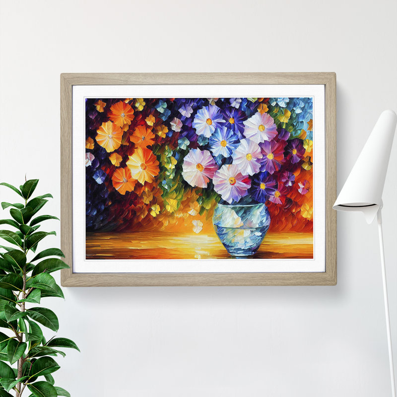 Assorted Flowers Painting Vol.1 Abstract - Single Picture Frame Print, 34cm H x 46cm W x 2cm D, Oak Framed
