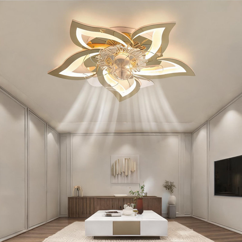 Ventilateur de plafond encastré sans lame de 27 pouces avec lumière DEL, acrylique champagne doré, télécommande / application