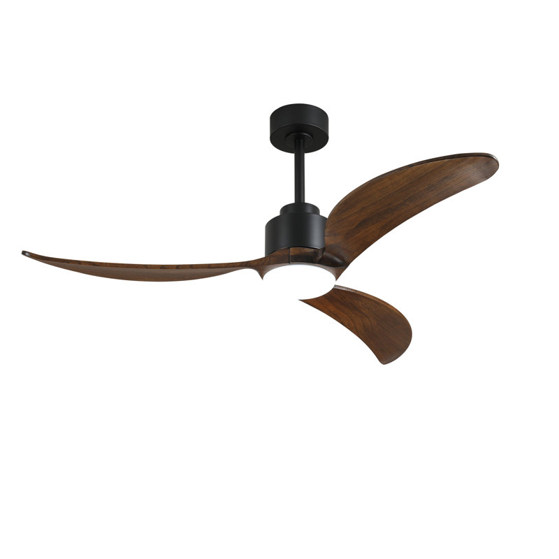 52"Matte Black+Wood Ceiling Fan  With LED Light , Mattte Black, Tan